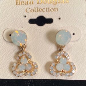 Opalescent White Drop Earrings with Gold Accents